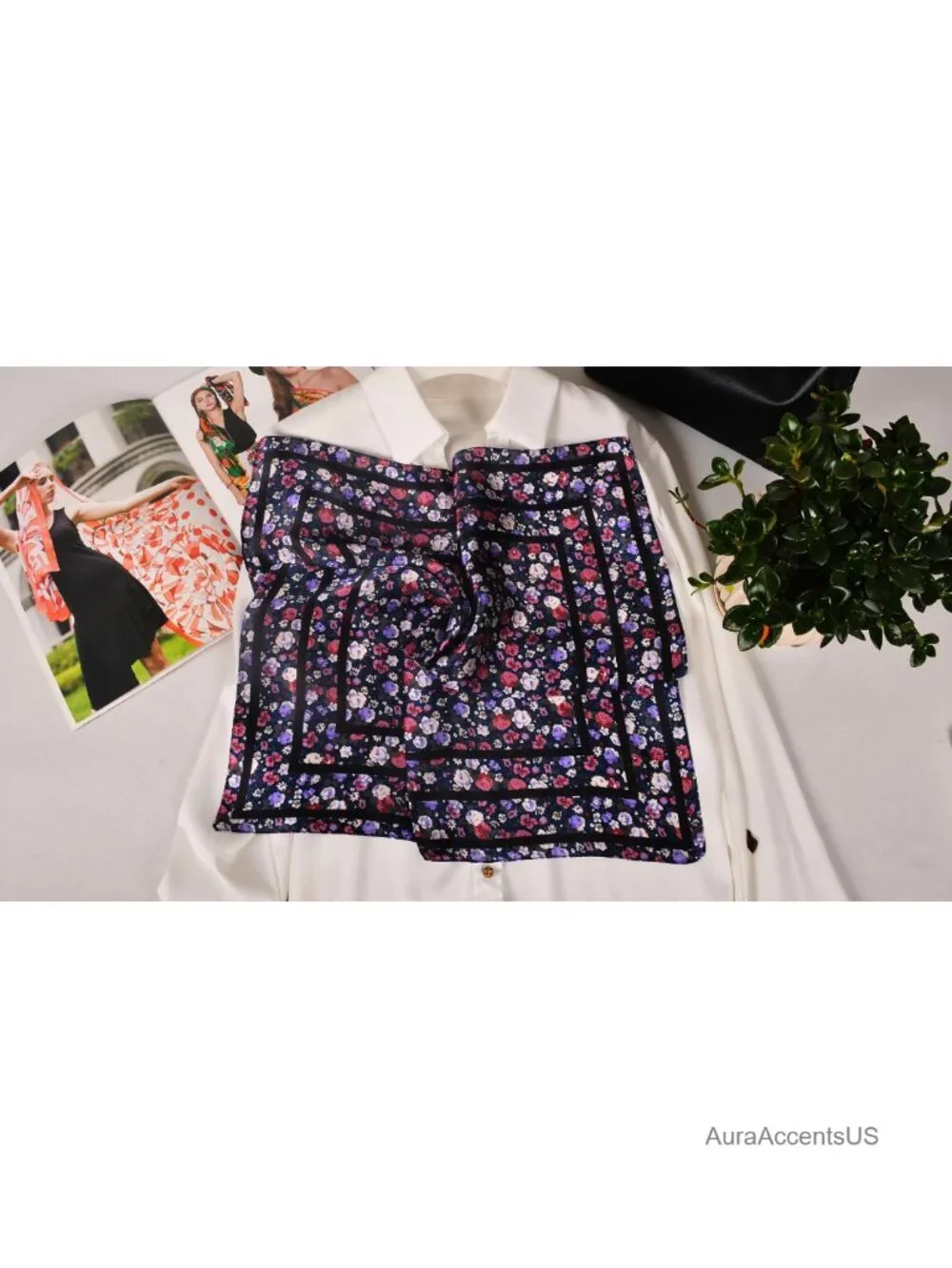Women 100% Mulberry Silk Lightweight Square Scarf - Neckerchief Gift